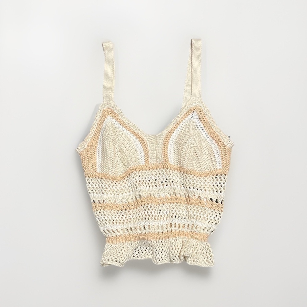 Madden NYC Crochet Tank Top in Cream and Tan